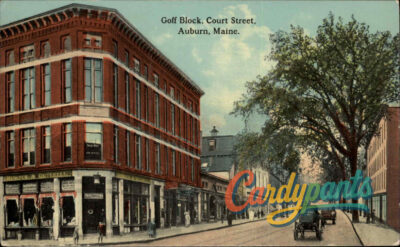 Auburn, Maine Goff Block Building Street Scene Postcard