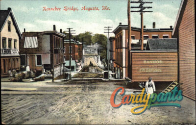 Augusta, Maine Kennebec Bridge Vintage Street Scene Postcard
