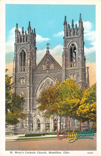 Massillon, OH St. Mary's Catholic Church Gothic Revival View Postcard