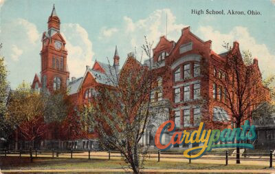 Akron, OH High School Historic Brick Building View Postcard